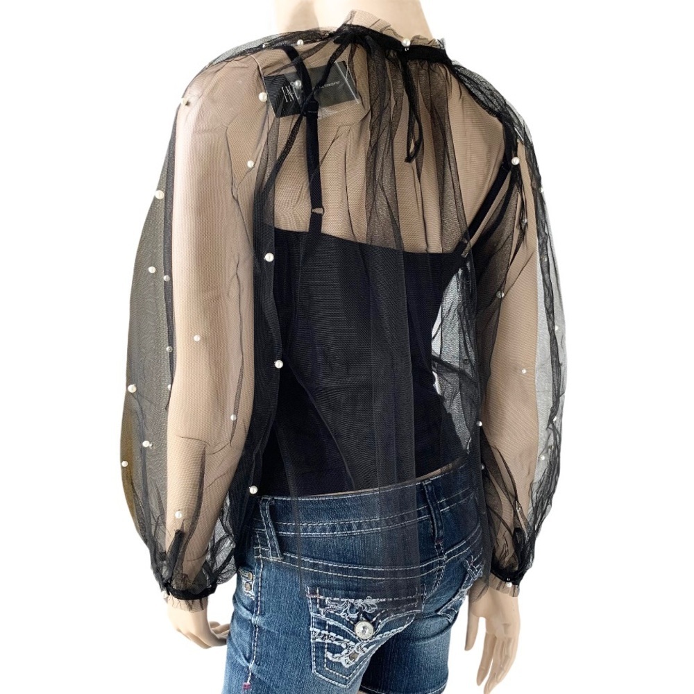 🌸New🌸 Embellished Sheer Mock Top Black INC Sz S - Picture 8 of 9